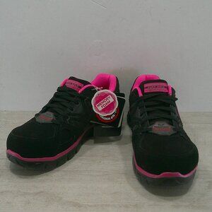 Skechers Work Memory Foam Sandlot Slip Resistant Alloy Safety Toe Black Pink 10